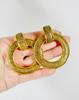 1980s CHANEL CC LARGE FILIGREE LOGO HOOPS CLIP ON EARRINGS