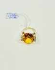 1950s 14K YELLOW GOLD STATEMENT CITRINE COCKTAIL RING WITH DIAMONDS
