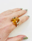 1950s 14K YELLOW GOLD STATEMENT CITRINE COCKTAIL RING WITH DIAMONDS