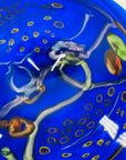 LARGE ANTIQUE COBALT BLUE MURANO GLASS CHARGER PLATE/SHALLOW BOWL WITH MILLEFIORI & MURRINE DECORATIONS