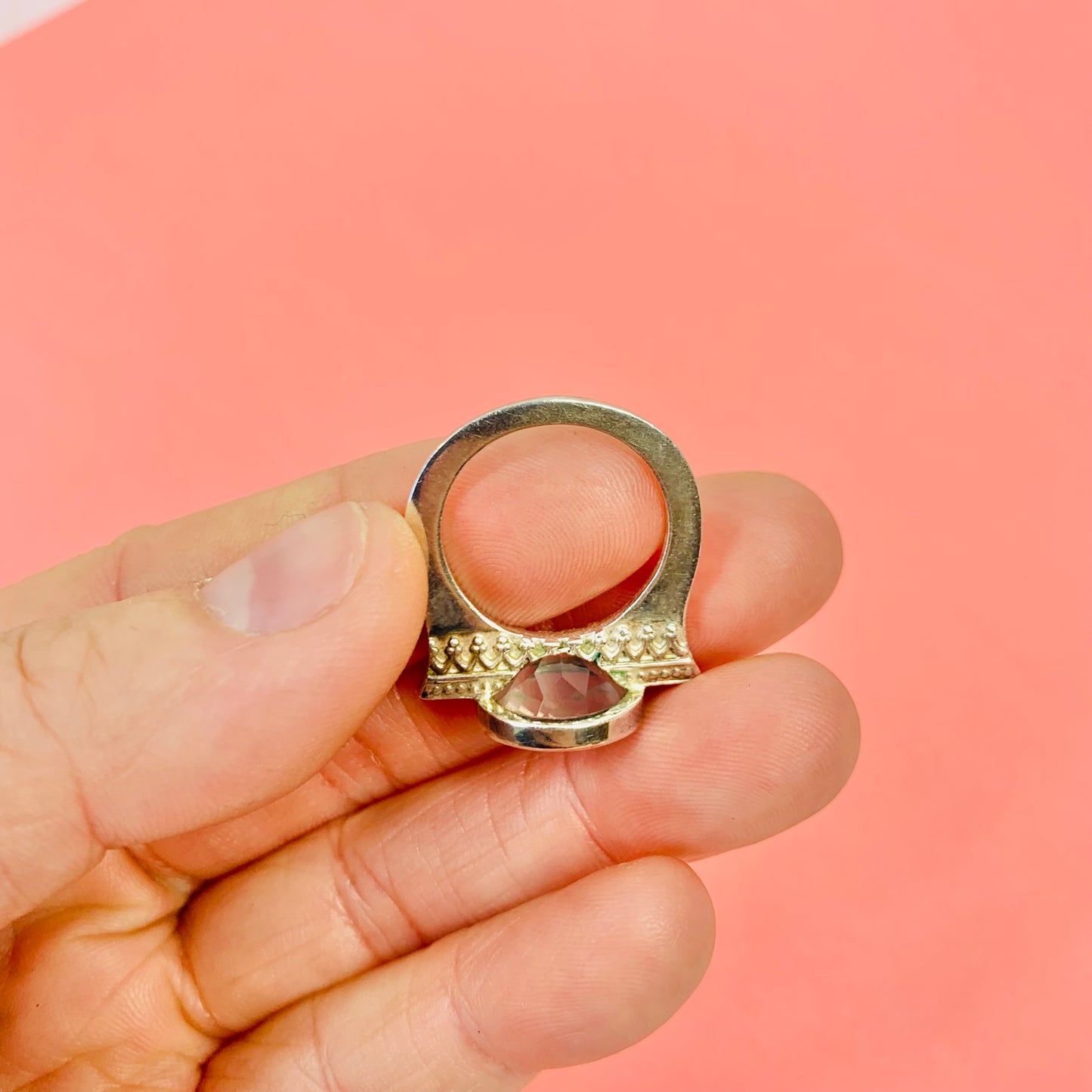 60s MODERNIST SILVER RING WITH BEZEL MOONSTONE