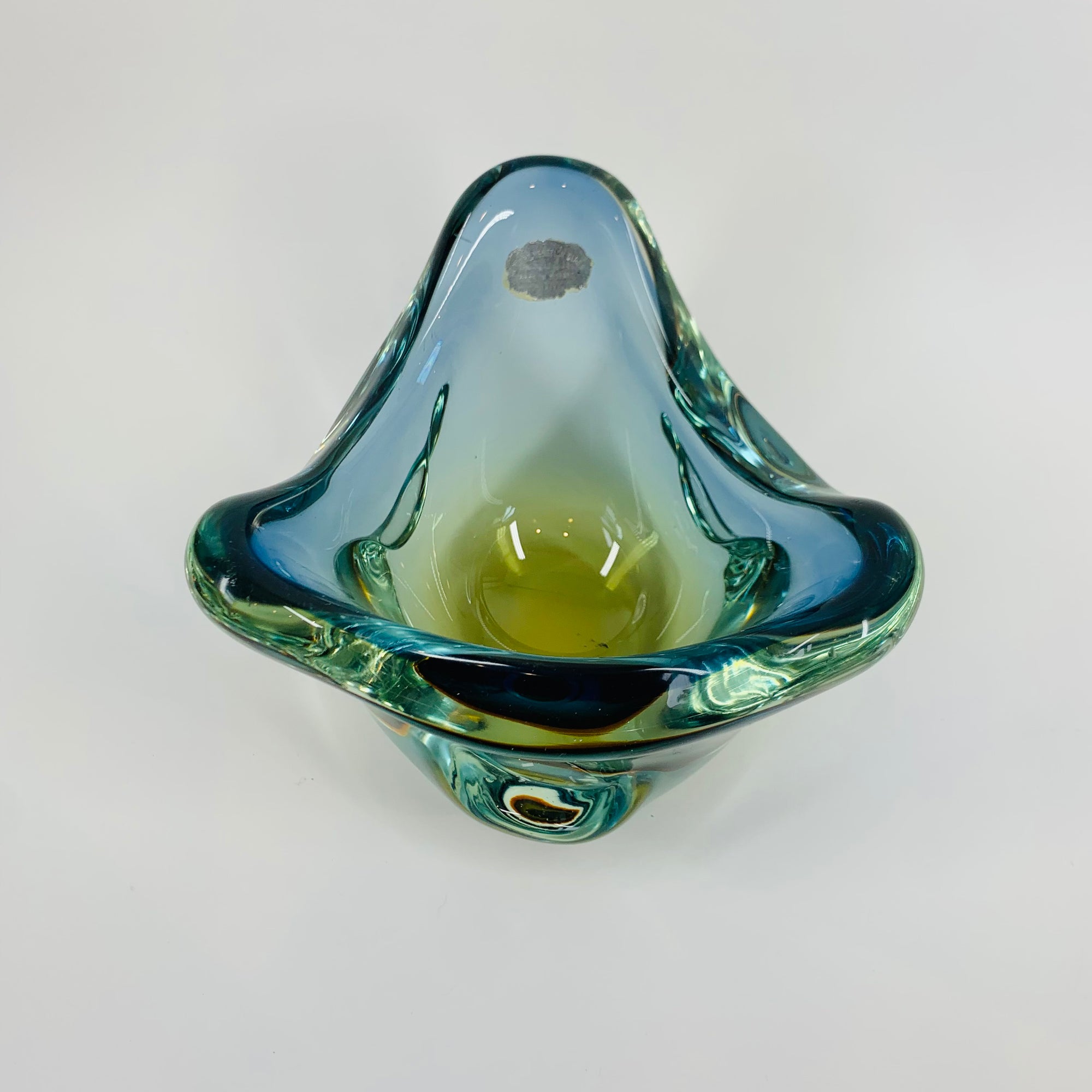 MCM BLUE GREEN MURANO SOMMERSO PINCHED GLASS BOWL/ASHTRAY