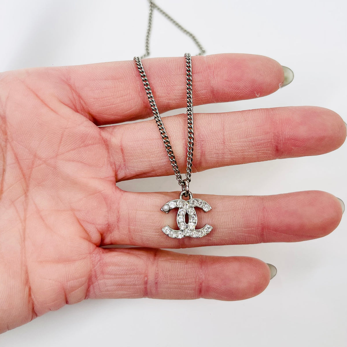 Y2K CHANEL DIAMANTÉ LOGO NECKLACE