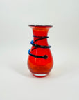 1950s RED MURANO POSY VASE WITH BLUE WIRING
