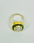 ANTIQUE 22K GOLD INDIAN POLKI RAW DIAMOND RING WITH GREEN ENAMEL