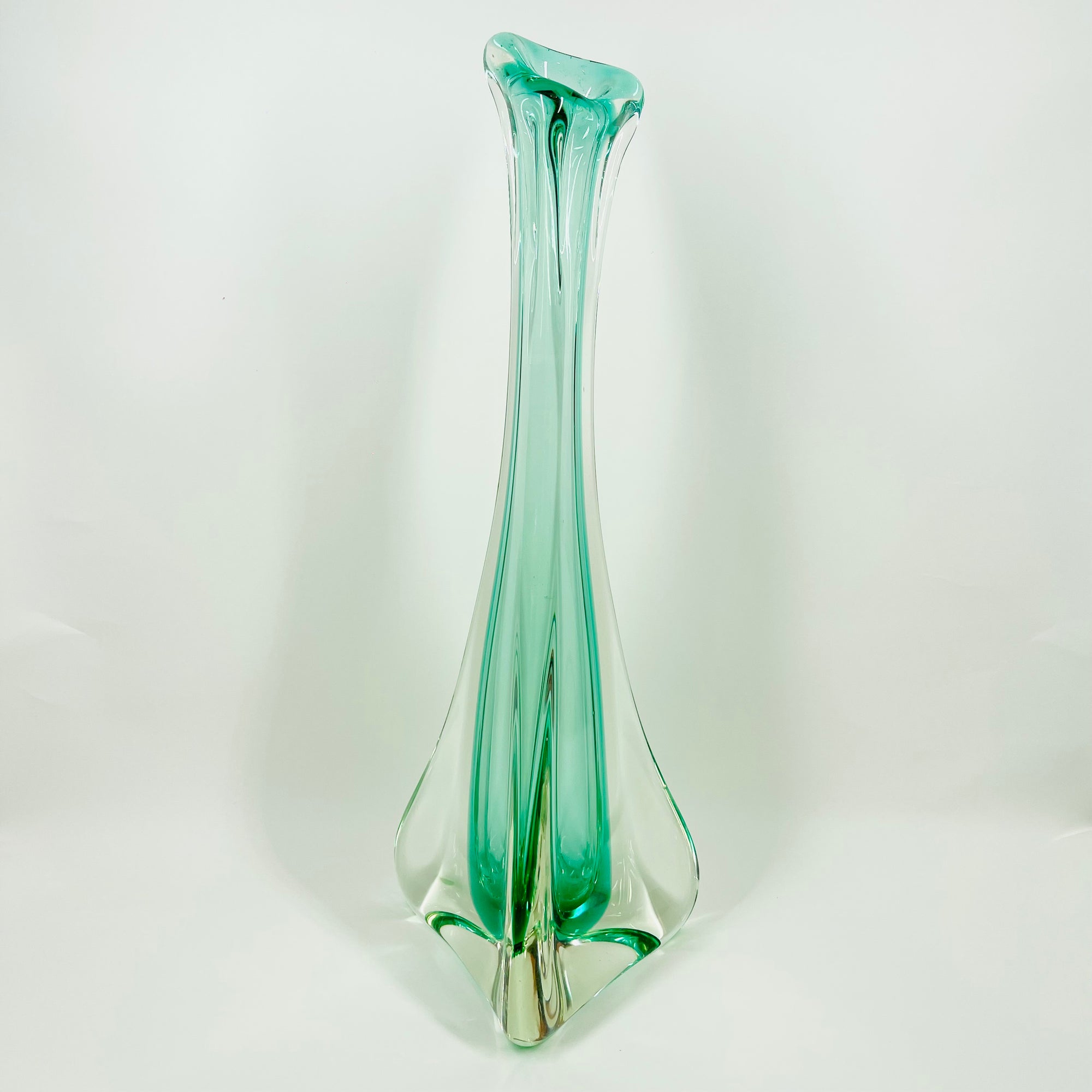 1950s MURANO TURQUOISE BLUE PAPERWEIGHT SWUNG GLASS VASE