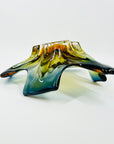 1950s MURANO AMBER BLUE OMBRE GLASS PINCHED LEAF BOWL/ASHTRAY