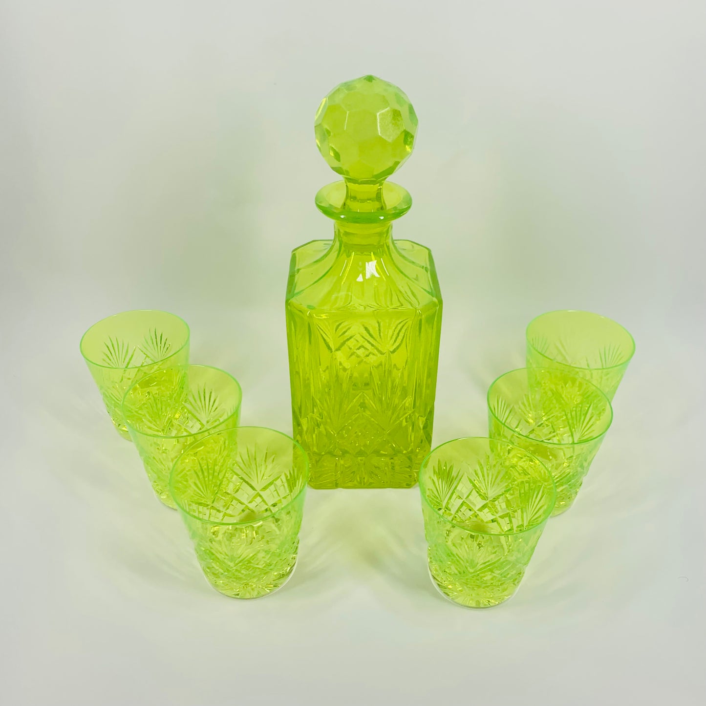 ANTIQUE URANIUM GLASS WHISKEY SET