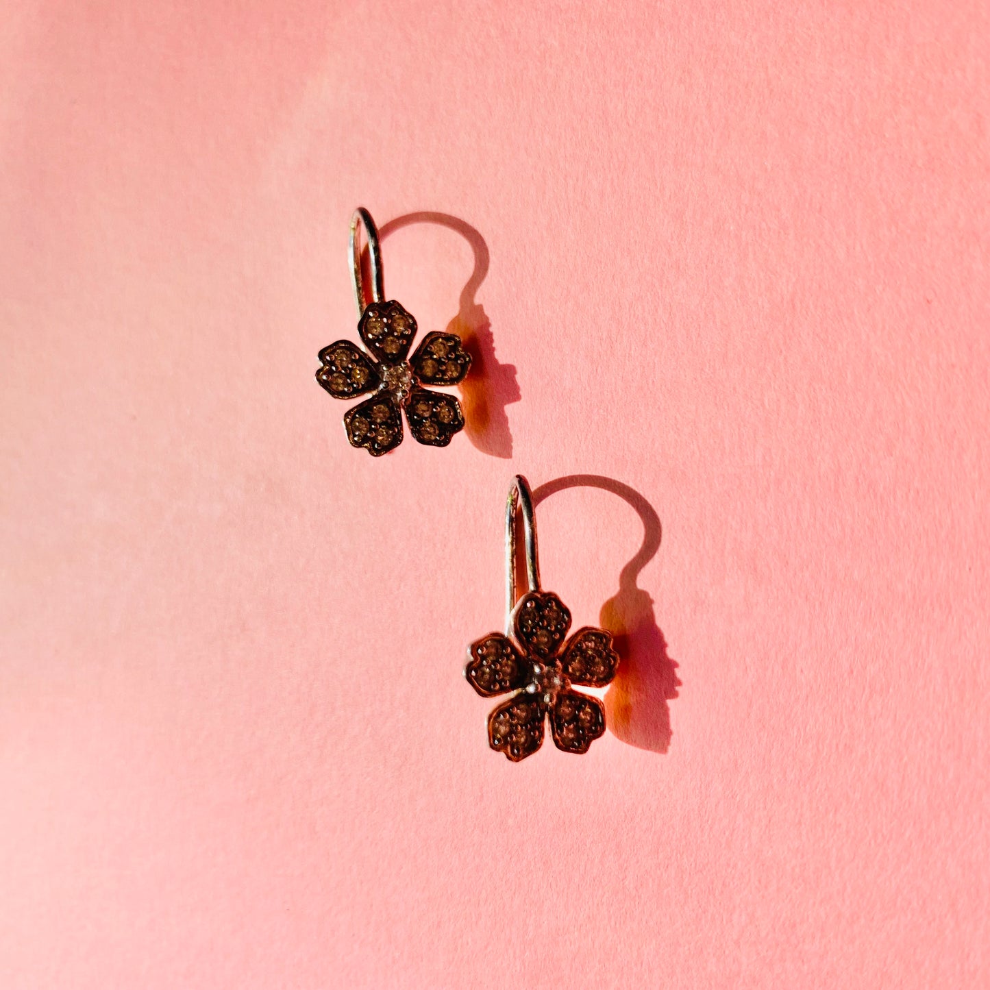 VINTAGE STERLING SILVER FLOWER DROP EARRINGS