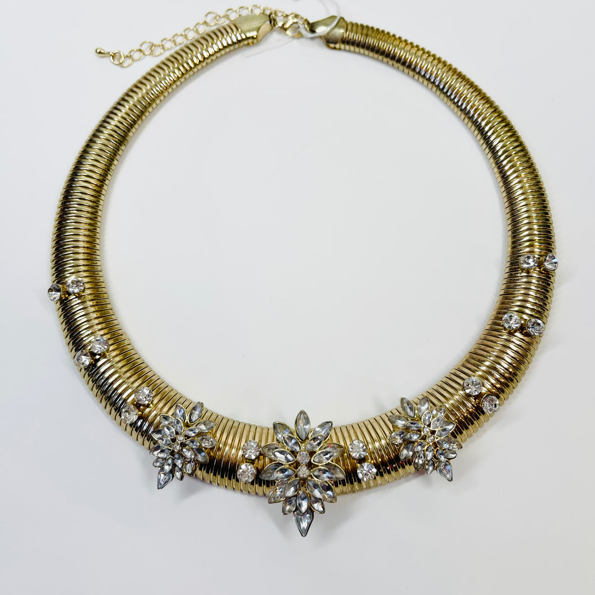 1970s CHUNKY TUBOGAS MESH DIAMANTE STATEMENT NECKLACE