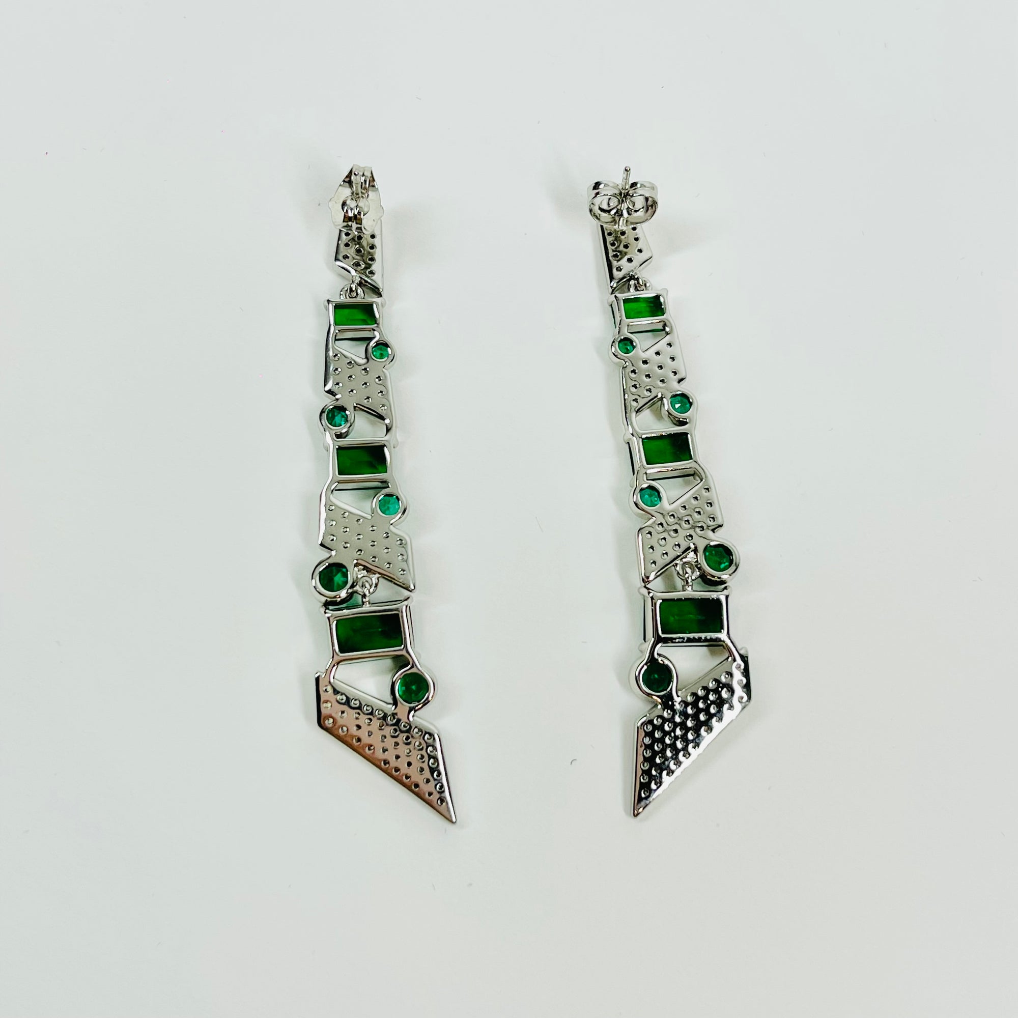 VINTAGE ART DECO STYLE GP COSTUME GREEN DIAMONTE DROP PIERCED EARRINGS