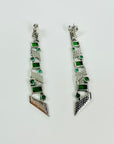 VINTAGE ART DECO STYLE GP COSTUME GREEN DIAMONTE DROP PIERCED EARRINGS