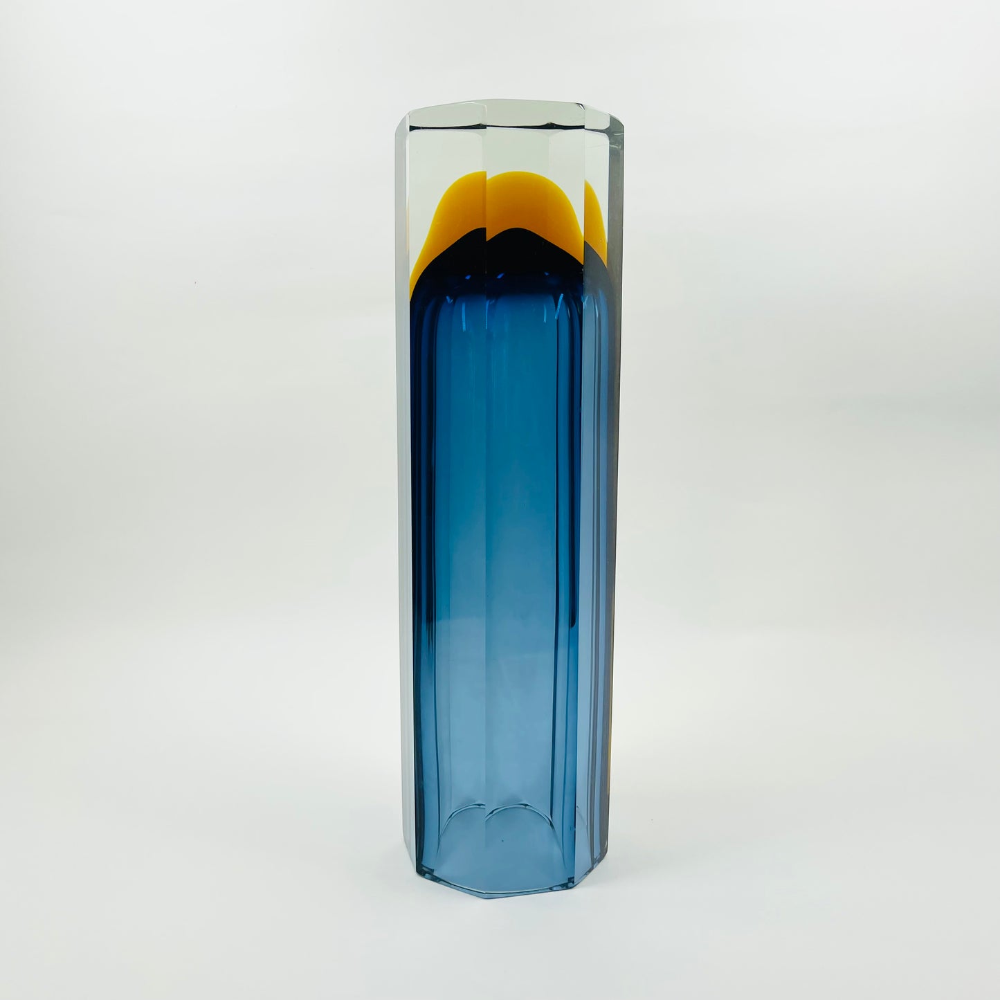 BLUE AMBER SOMMERSO GLASS HEXAGON MANDRUZZATO VASE