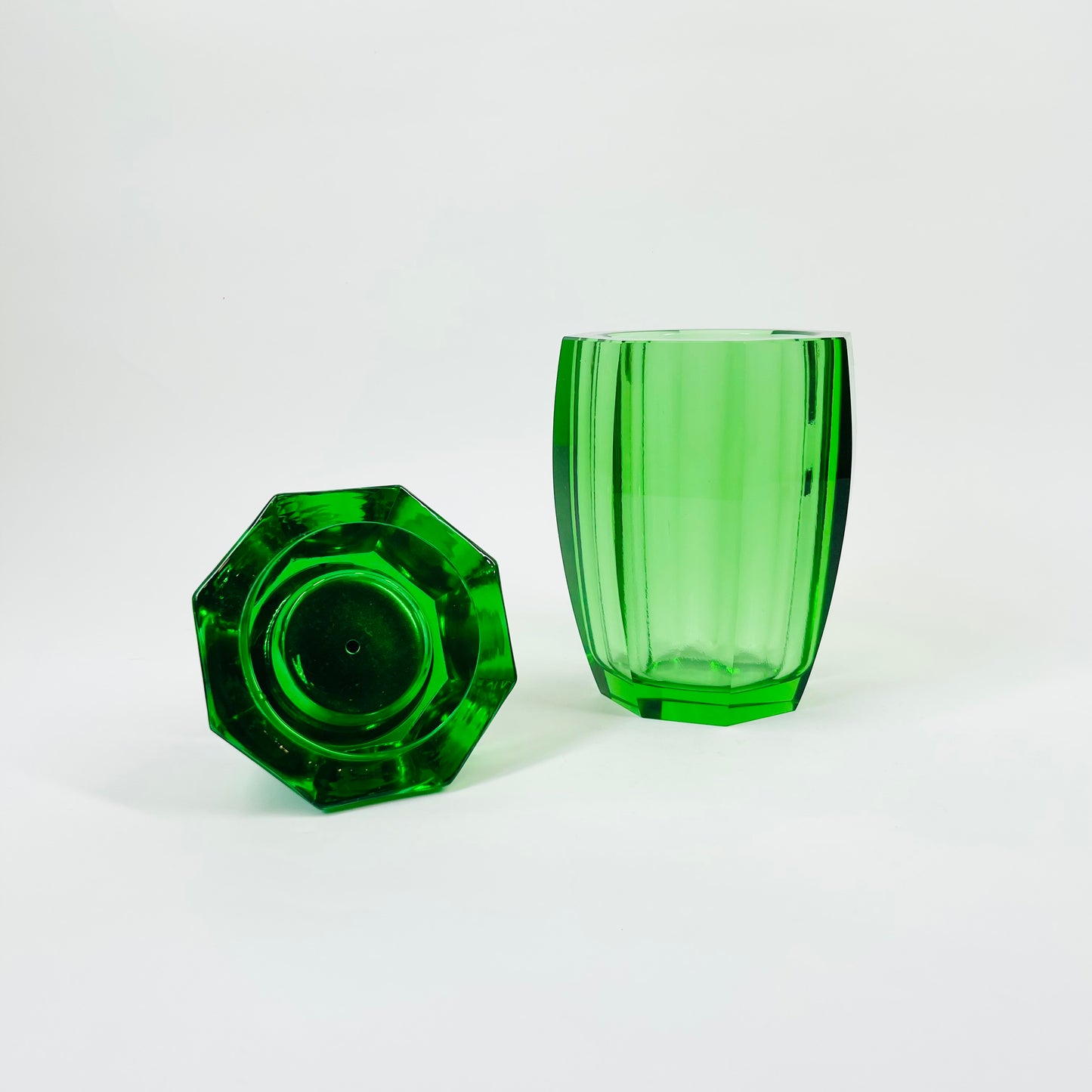 1950s FACETED GREEN GLASS LIGHTER BOX