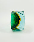 1940s GREEN BLUE GOLD AMBER MURANO MANDRUZZATO SOMMERSO DIAMOND FACETED GLASS BOWL/ASHTRAY