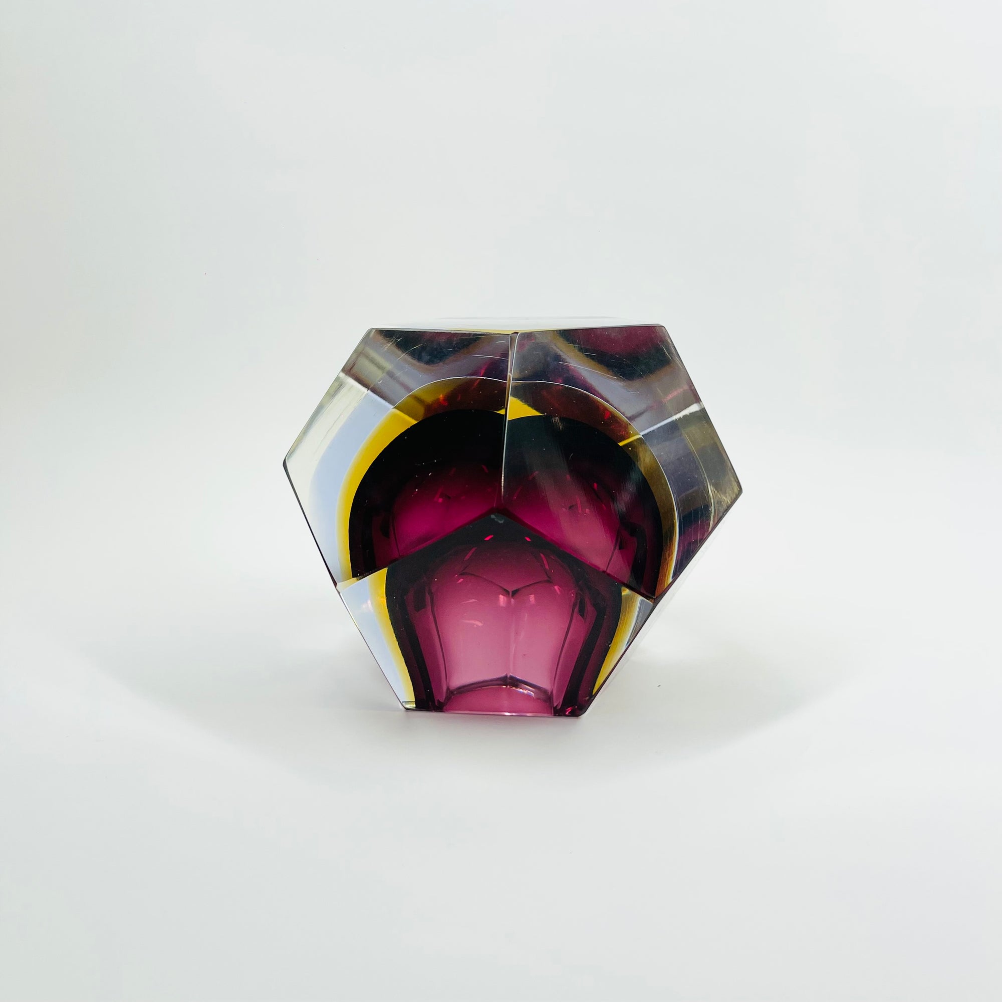 1950s FACETED MURANO PURPLE PINK BLUE YELLOW GEODE BOWL