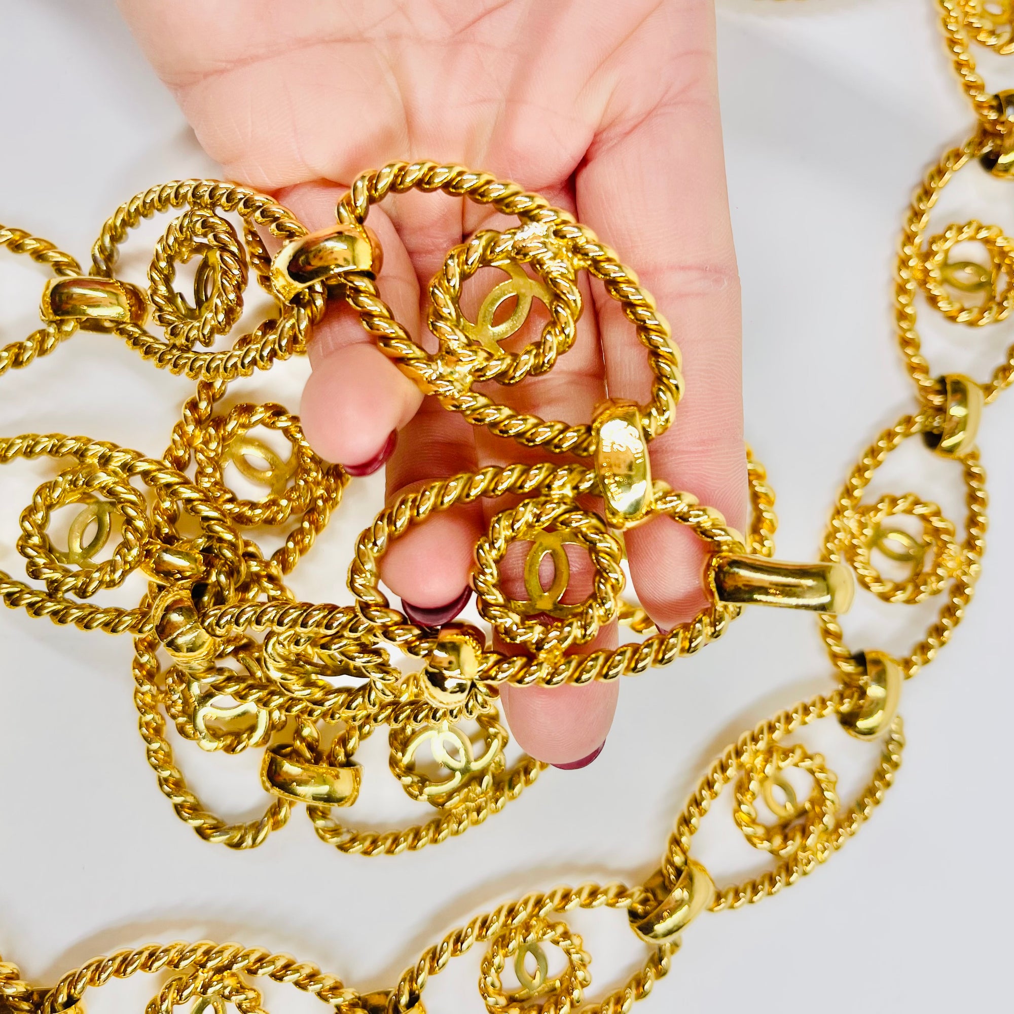 1990s CHANEL MATELASSE GOLD PLATED LOGO BELT