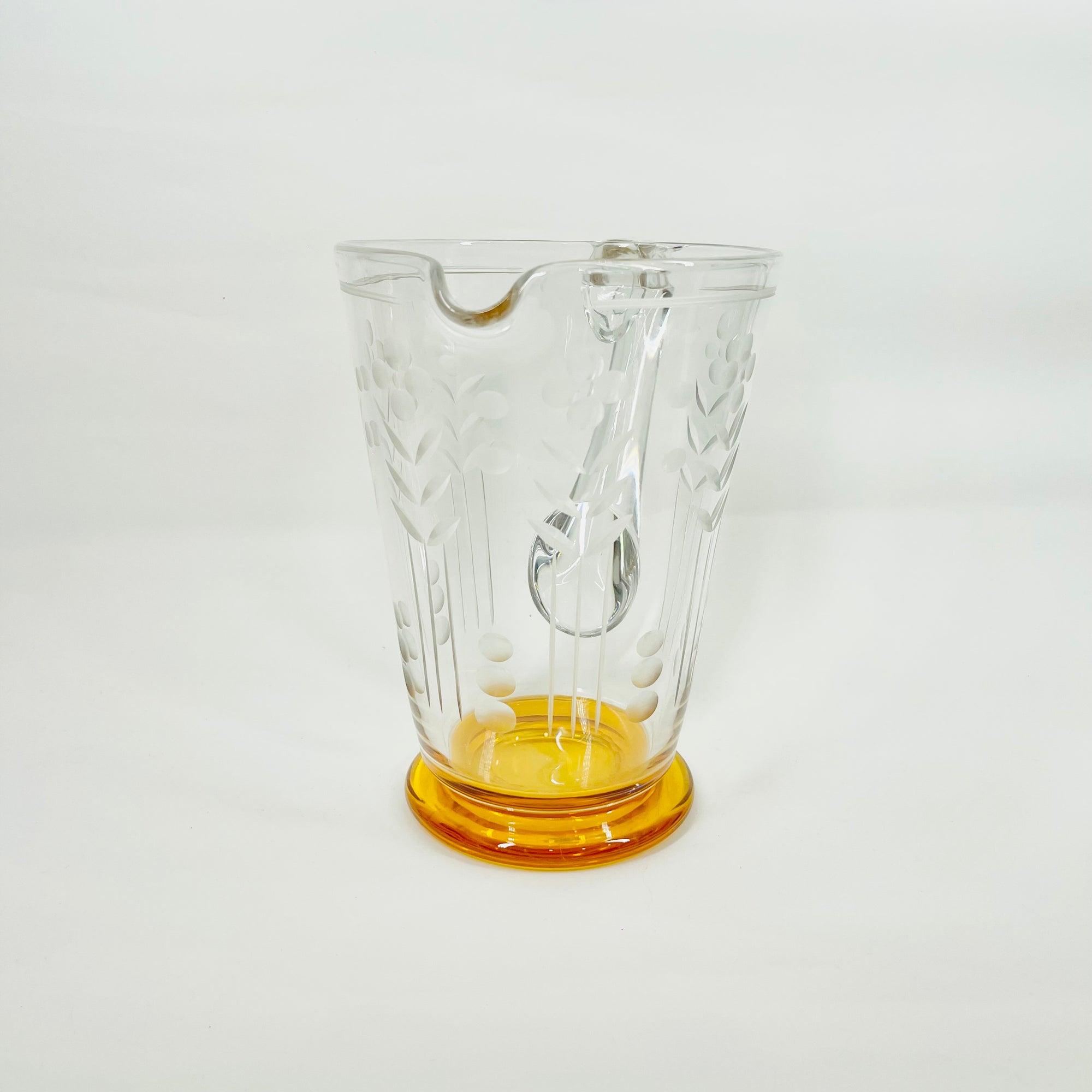 ANTIQUE STUART AMBER ETCHED CRYSTAL JUG SET