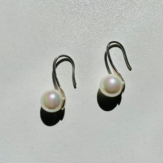 1960s MODERNIST SILVER AKOYA PEARL DROP EARRINGS