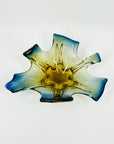 1950s MURANO AMBER BLUE OMBRE GLASS PINCHED LEAF BOWL/ASHTRAY