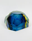 1950s MURANO MANDRUZZATO COBALT BLUE AMBER SOMMERSO DIAMOND FACETED GLASS BOWL