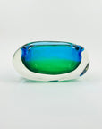 1960s GREEN BLUE PEACOCK HARLEQUIN SOMMERSO GLASS ASHTRAY/BOWL
