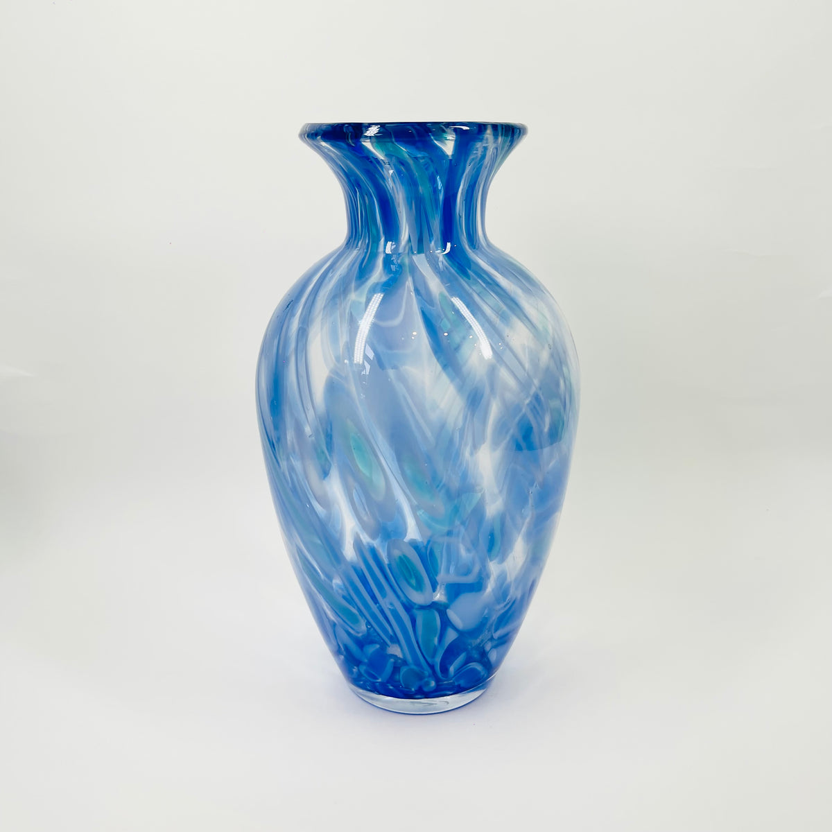 1980s JAPANESE BLUE SPATTER SWIRLS GLASS VASE
