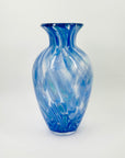 1980s JAPANESE BLUE SPATTER SWIRLS GLASS VASE