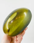 1980s MURANO GREEN SATIN GLASS SQUAT VASE WITH SILVER GOLD AVENTURINE