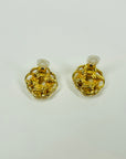 1996 CHANEL HOLLOW KNOTS CC LOGO BUTTON CLIP ON EARRINGS