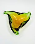 1970s ITALIAN MURANO GREEN AMBER SOMMERSO TREFOIL GLASS ASHTRAY