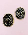 60s BLACK ENAMEL SPIRAL FILIGREE EARRINGS