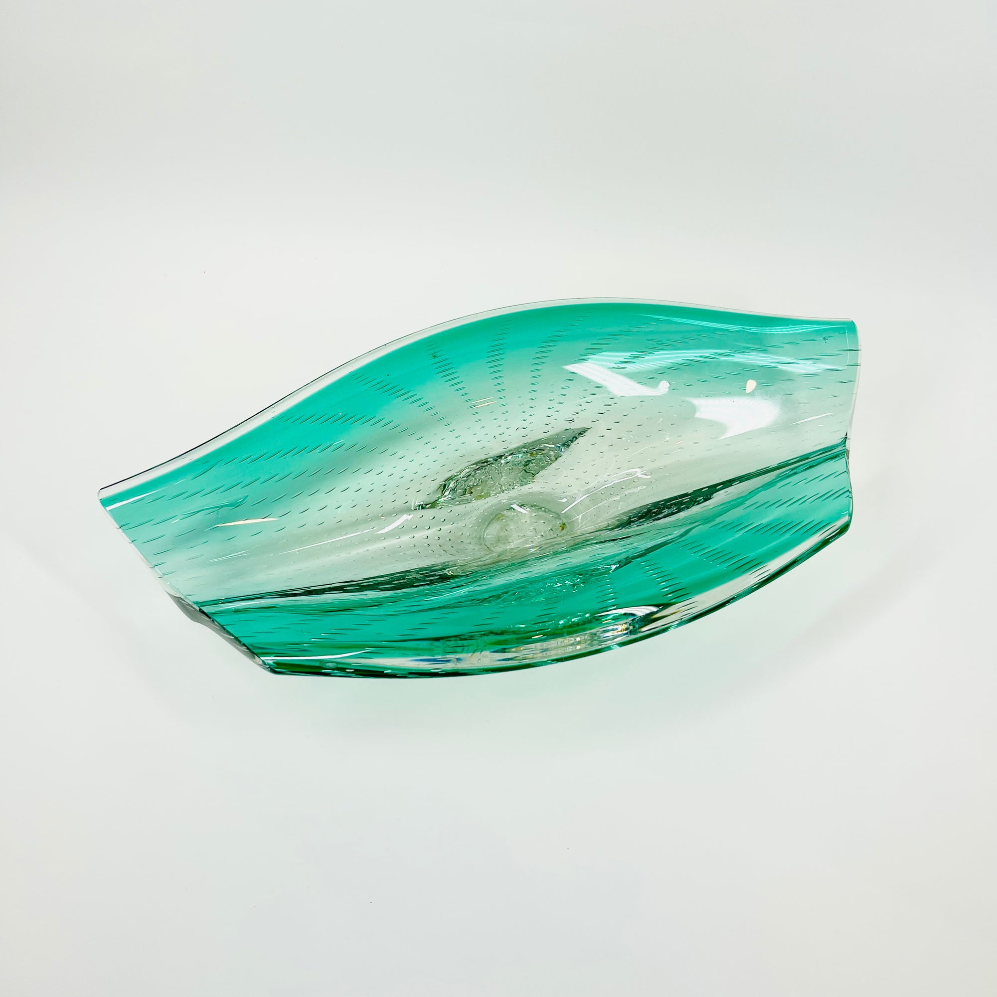 1950s MURANO TURQUOISE BLUE GLASS BOWL/ASHTRAY WITH CONTROLLED BUBBLES