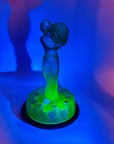 ANTIQUE ART DECO GREEN SATIN URANIUM GLASS LADY FLOWER FROG