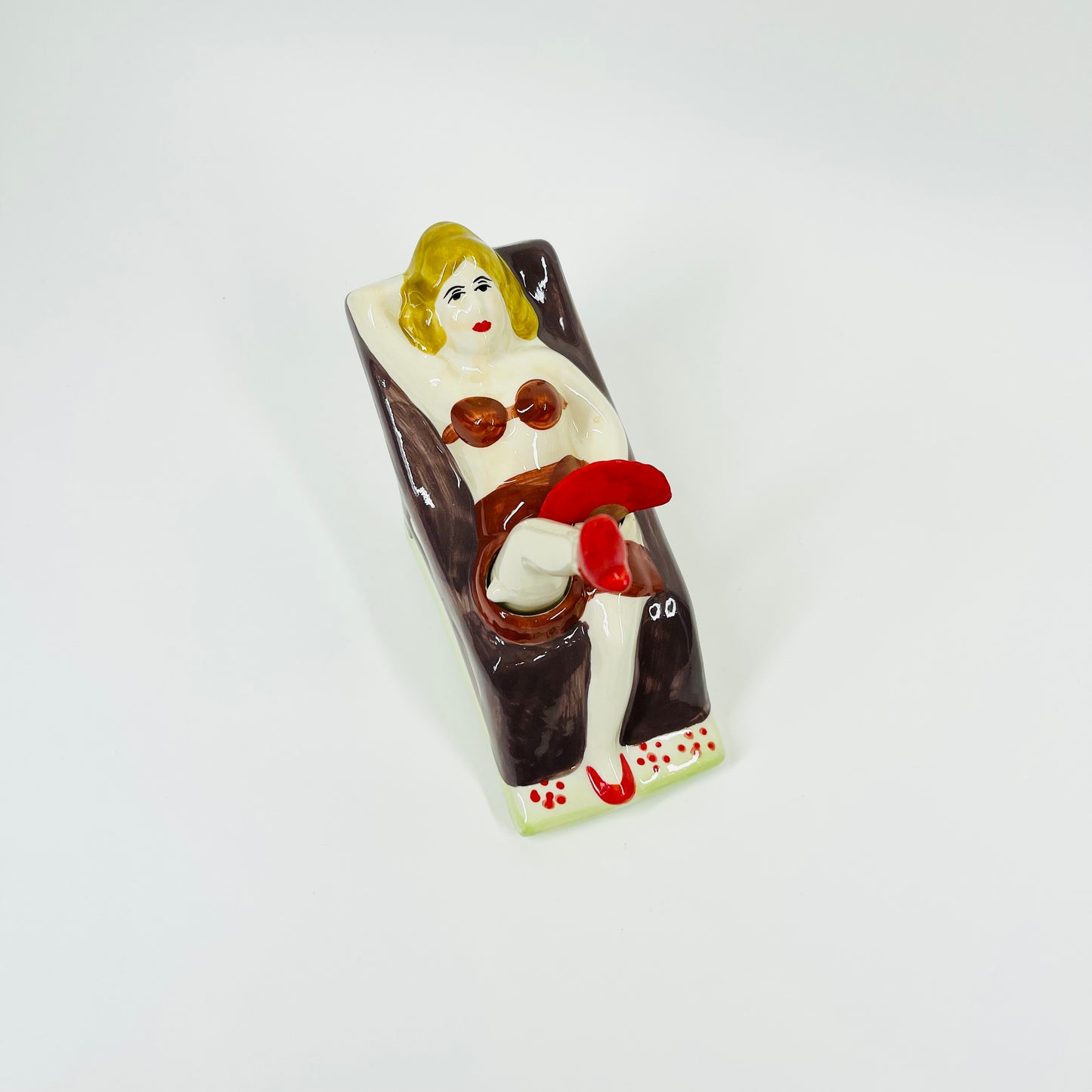 1940s HAND PAINTED NAUGHTY NODDER JAPANESE PIN UP GIRL ASHTRAY