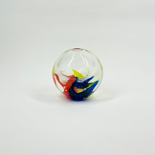 1980s ITALAIN MURANO HARLEQUIN SOMMERSO GLASS SQUAT VASE