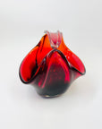 1950s JAPANESE RED/ORANGE OMBRE GLASS BASKET/VASE