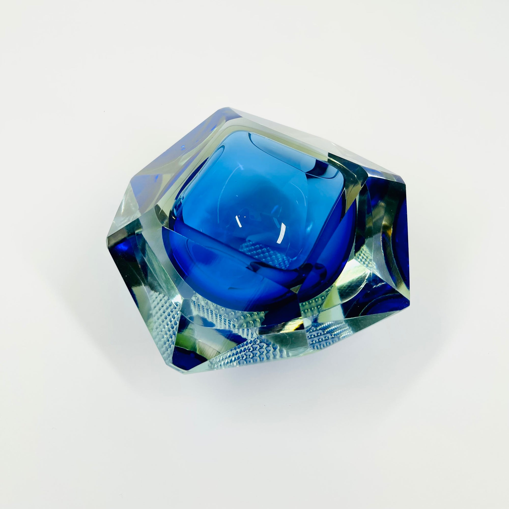 1970s FACETED MURANO COBALT BLUE GOLD GEODE BOWL