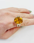 1950s 14K YELLOW GOLD STATEMENT CITRINE COCKTAIL RING WITH DIAMONDS
