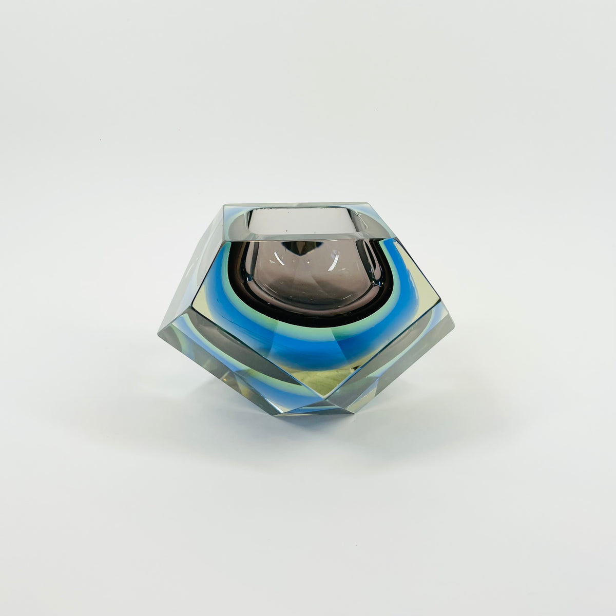 1960s BROWN GREEN YELLOW BLUE SOMMERSO DIAMOND FACETED GLASS BOWL