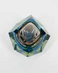 1960s BROWN GREEN YELLOW BLUE SOMMERSO DIAMOND FACETED GLASS BOWL