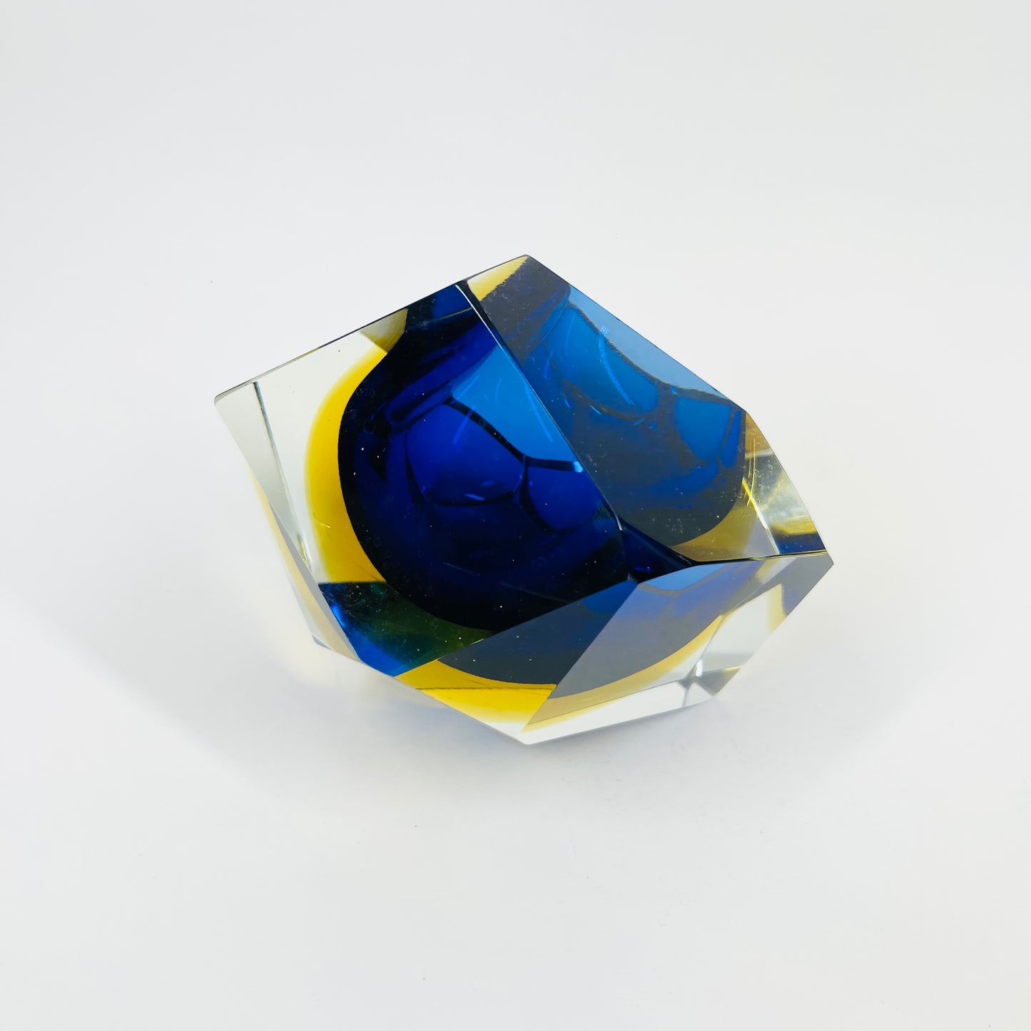 1950s FACETED MURANO COBALT BLUE GOLD GEODE BOWL