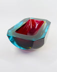 XXL 1950s RED BLUE AMBER MURANO MANDRUZZATO SOMMERSO FACETED GLASS BOWL
