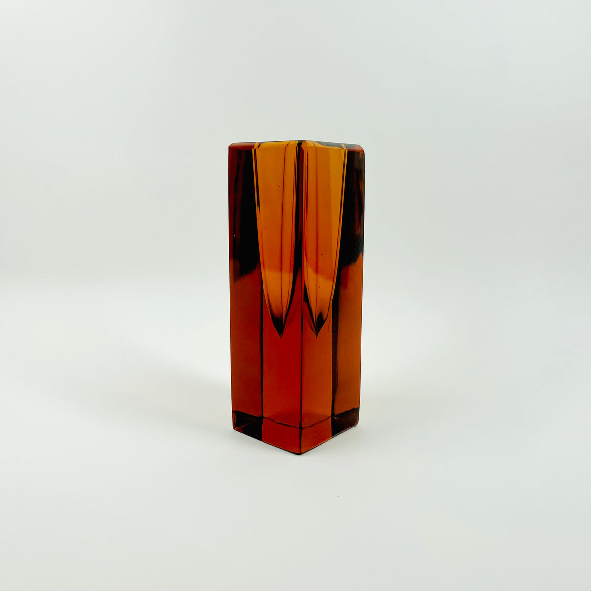 1960s BURNT HONEY BROWN SOMMERSO GLASS BLOCK VASE