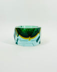 1940s GREEN BLUE GOLD AMBER MURANO MANDRUZZATO SOMMERSO DIAMOND FACETED GLASS BOWL/ASHTRAY