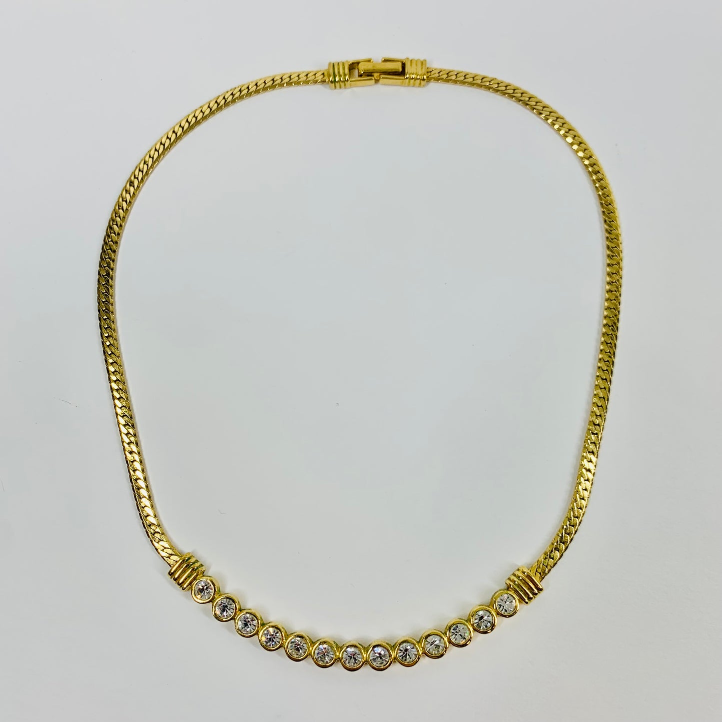 1960s GOLD PLATED BEZEL DIAMANTE HALF TENNIS NECKLACE