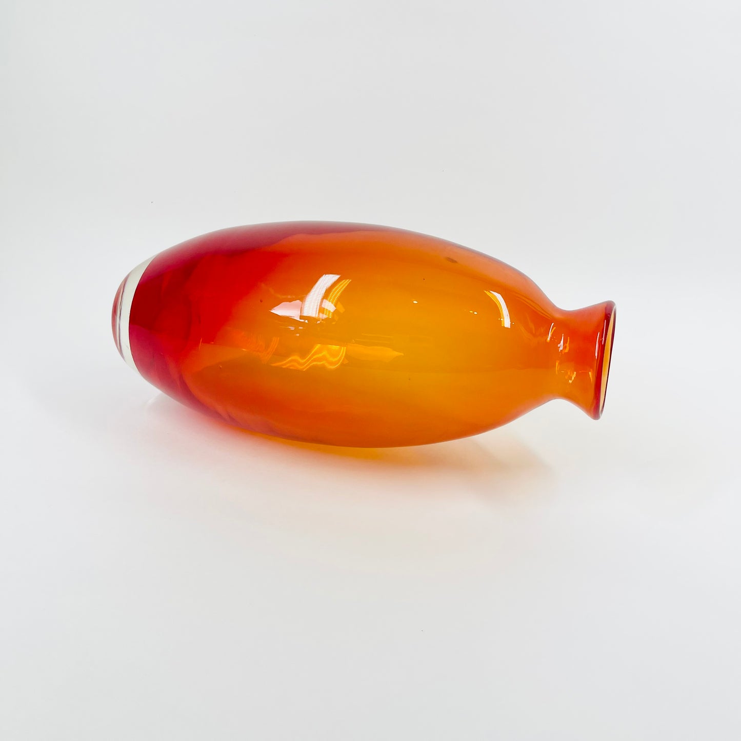 1970s ORANGE RED OMBRE GLASS SQUAT VASE