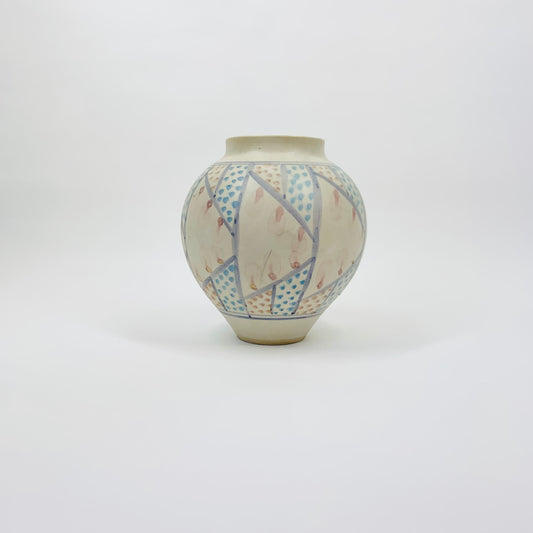 80s HAND PAINTED JAPANESE POTTERY SQUAT VASE