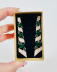 VINTAGE ART DECO STYLE GP COSTUME GREEN DIAMONTE DROP PIERCED EARRINGS