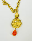 LIMITED EDITION 1993 CHANEL ORANGE PEARL GRIPOIX DROP PENDANT WITH FANCY LINKS NECKLACE